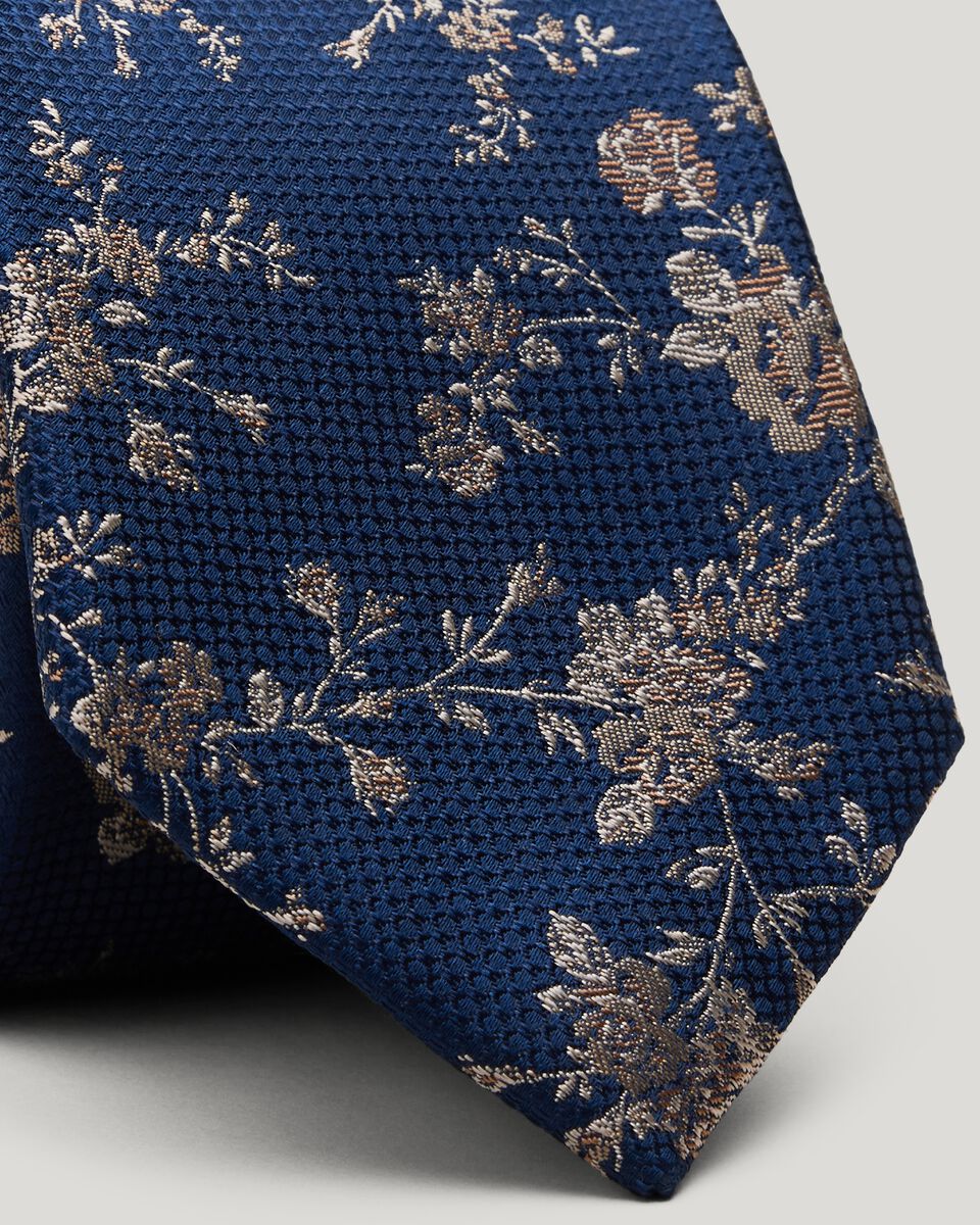 Floral Silk Tie, Navy, hi-res